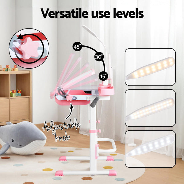 Keezi Kids Table And Chair Set Adjustable Study Desk W/ Led Lamp Reading Pink Kids Play Table & Chair Sets