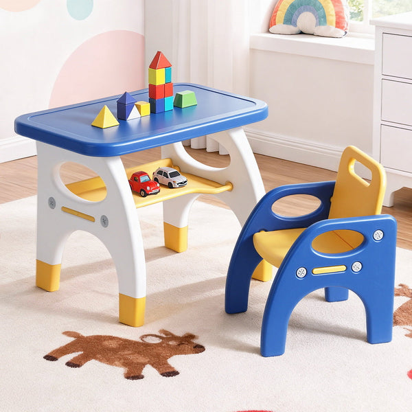 Keezi Kids Table And Chair Set Hdpe Toddler Activity Play Set Blue/Yellow Kids Play Table & Chair Sets