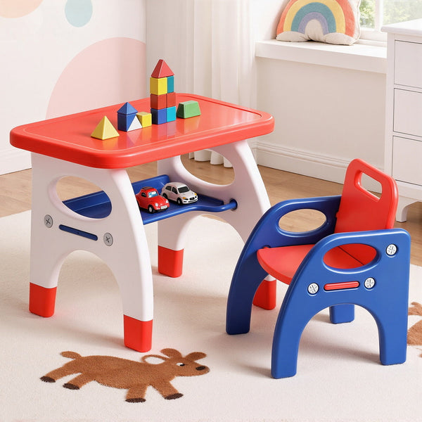 Keezi Kids Table And Chair Set Hdpe Toddler Activity Play Set Orange/Yellow Kids Play Table & Chair Sets