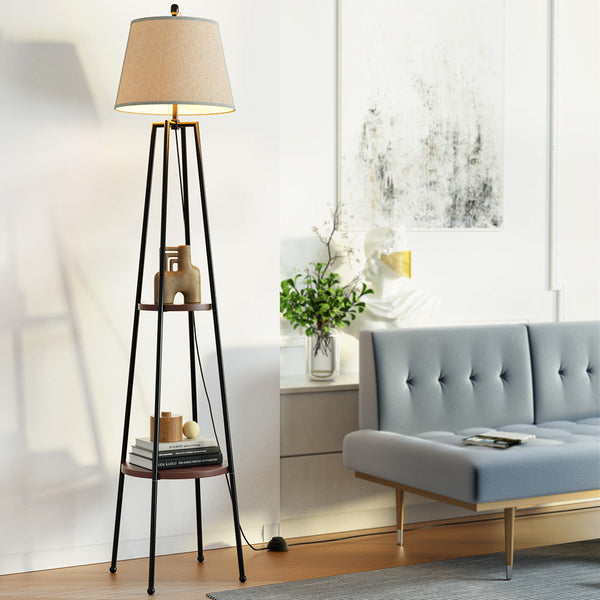 Artiss Floor Lamp 2 Tier Shelf Storage Led Light Stand Home Living Room Upright Floor Lamps