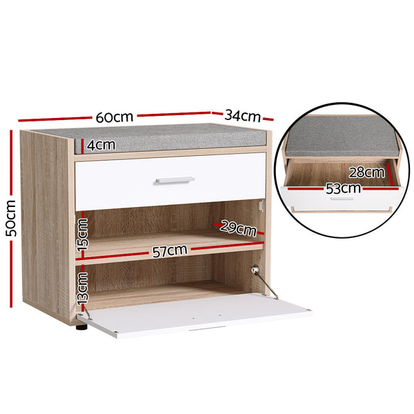 Artiss Shoe Rack Cabinet Bench 8 Pairs White Niva Shoe Racks