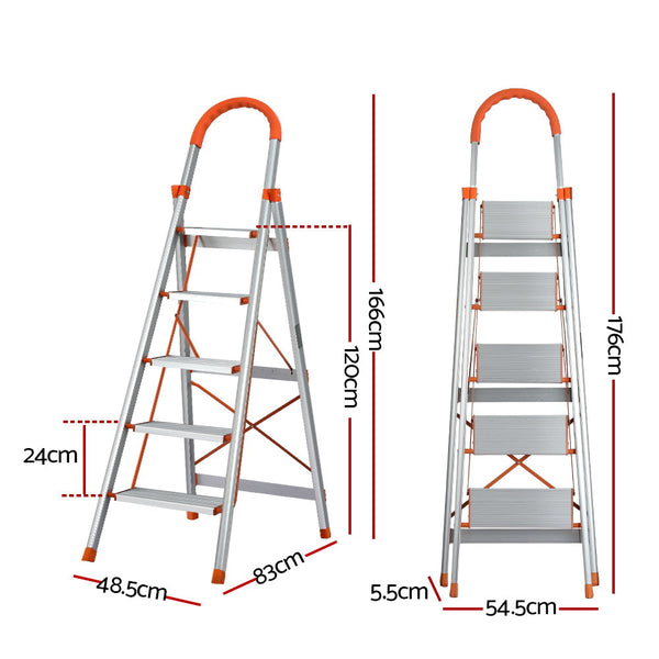 Giantz 5 Step Ladder Multi Purpose Folding Aluminium Light Weight Non Slip Platform Folding & Step Ladders