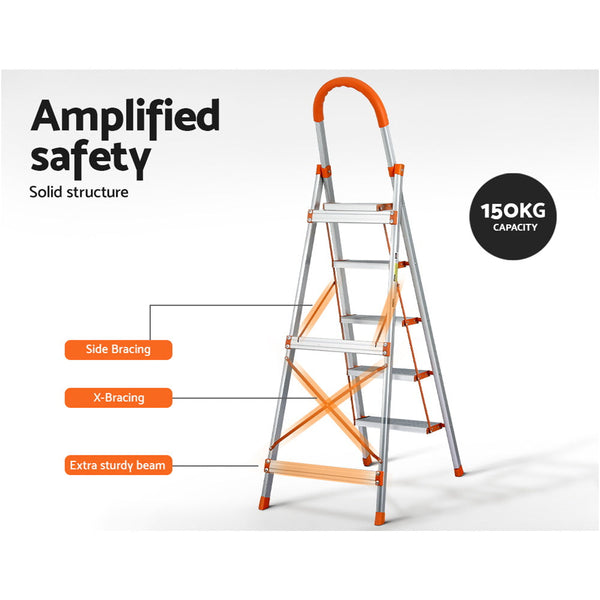 Giantz 5 Step Ladder Multi Purpose Folding Aluminium Light Weight Non Slip Platform Folding & Step Ladders