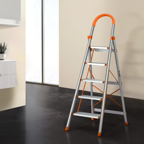 Giantz 5 Step Ladder Multi Purpose Folding Aluminium Light Weight Non Slip Platform Folding & Step Ladders