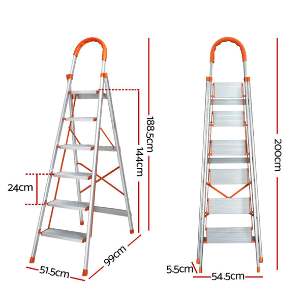Giantz 6 Step Ladder Multi Purpose Folding Aluminium Light Weight Non Slip Platform Folding & Step Ladders