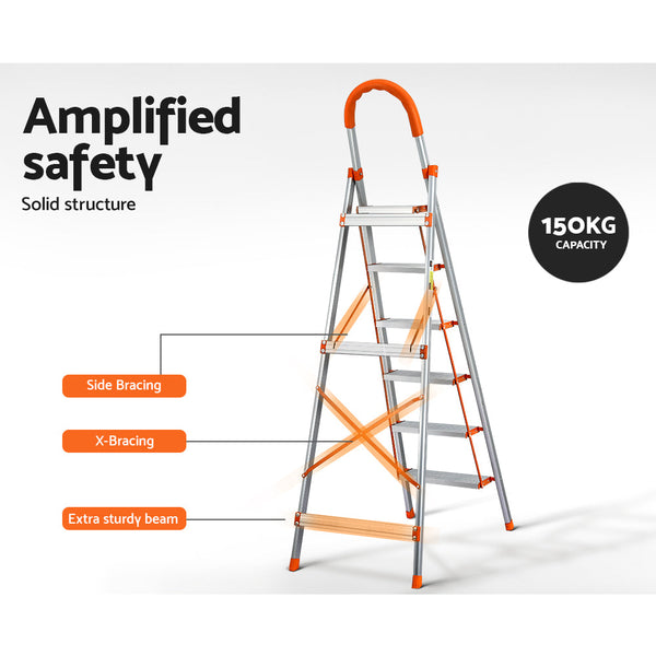 Giantz 6 Step Ladder Multi Purpose Folding Aluminium Light Weight Non Slip Platform Folding & Step Ladders