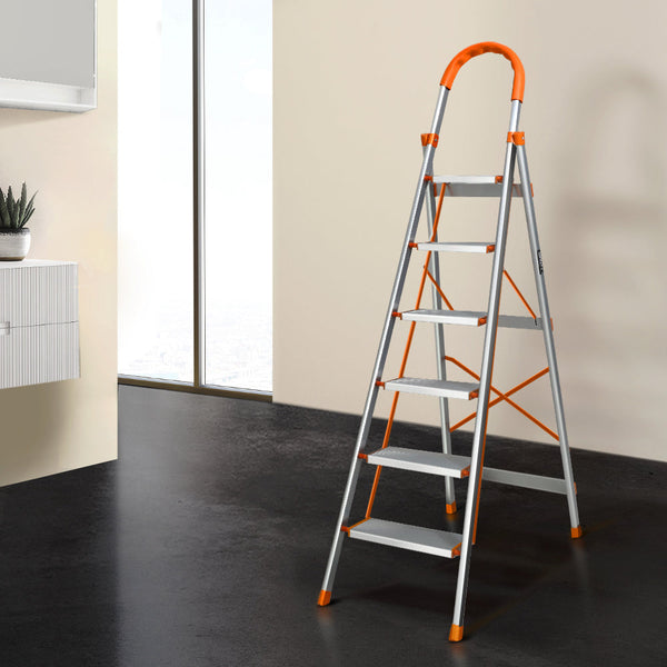 Giantz 6 Step Ladder Multi Purpose Folding Aluminium Light Weight Non Slip Platform Folding & Step Ladders