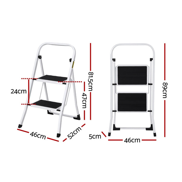 Giantz 2 Step Ladder Multi Purpose Folding Steel Light Weight Platform Folding & Step Ladders