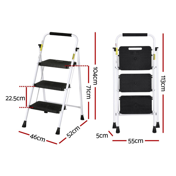 Giantz 3 Step Ladder Multi Purpose Folding Steel Light Weight Platform Folding & Step Ladders