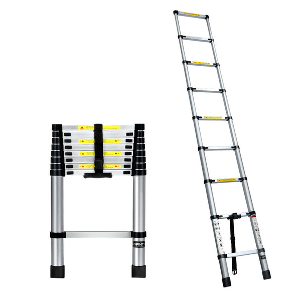 Giantz 2.6M Telescopic Ladder Aluminium Extension Extendable Steps Adjustable Height Folding & Step Ladders