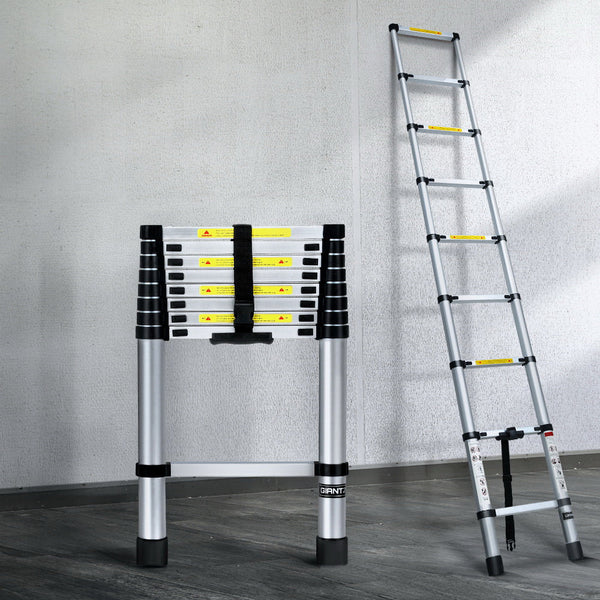 Giantz 2.6M Telescopic Ladder Aluminium Extension Extendable Steps Adjustable Height Folding & Step Ladders