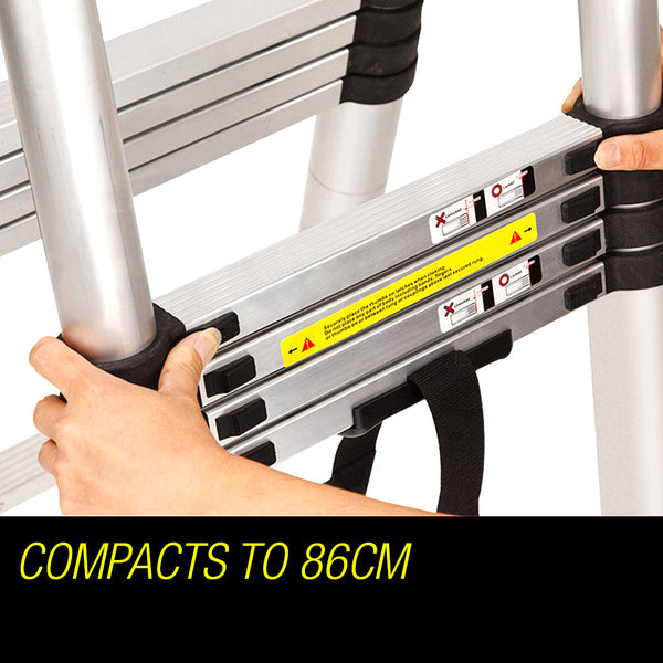 Bullet 3.8M Telescopic Aluminium Ladder Alloy Extension Extendable Steps Multi Portable Ladders