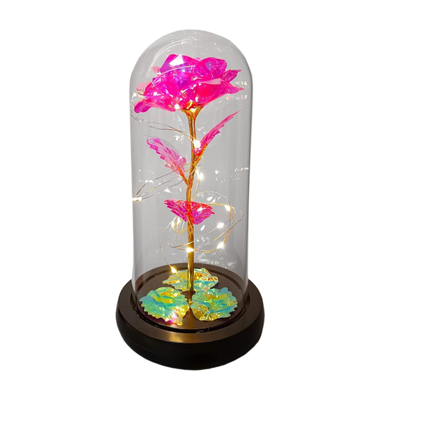 Led Enchanted Galaxy Rose With Fairy Lights In Dome Floral Décor