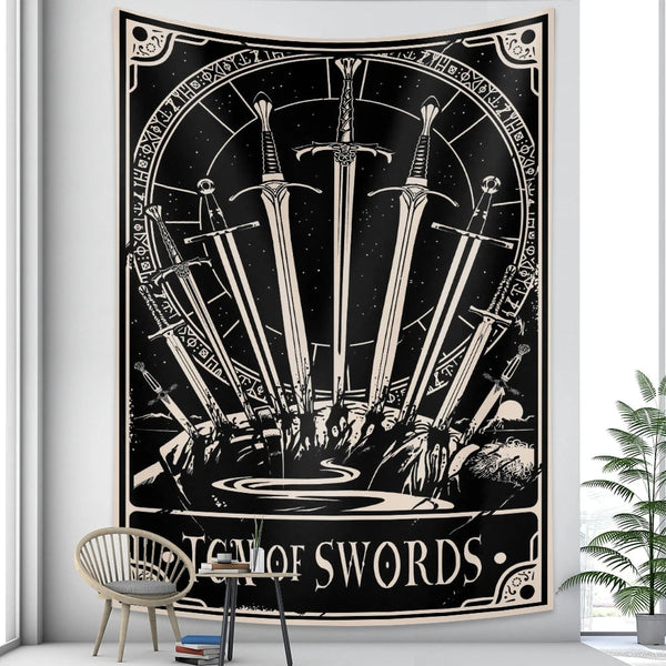 Tapestry Black Swords 95X70 Cm Tarot Card Psychedelic Scene Art Decoration Tapestries