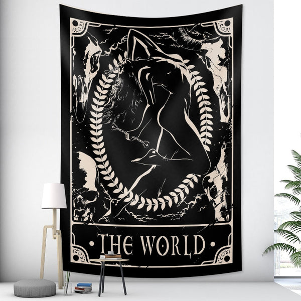 Tapestry Black World 150X130 Cm Tarot Card Psychedelic Scene Art Decoration Tapestries