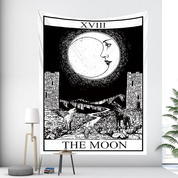 Tapestry White Black Moon 95X70 Cm Tarot Card Psychedelic Scene Art Decoration Tapestries