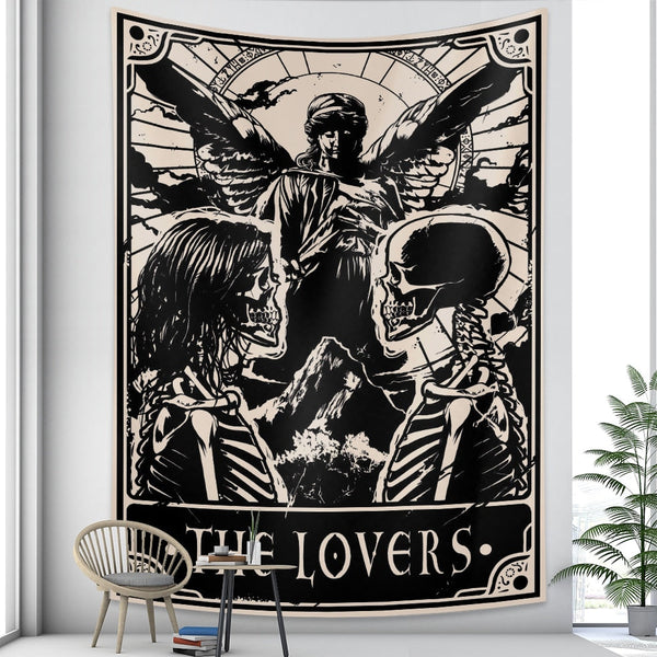 Tapestry Black Beige Lovers 150X130 Cm Tarot Card Art Bohemian Decor Tapestries
