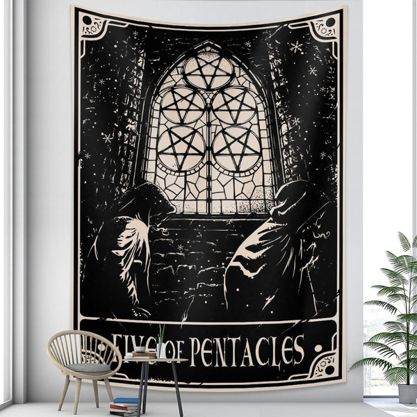 Tapestry Black Pentacles 200X150 Cm Tarot Card Psychedelic Scene Art Decoration Tapestries