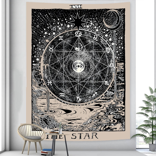 Tapestry Black Star 150X130 Cm Tarot Card Psychedelic Scene Art Decoration Tapestries