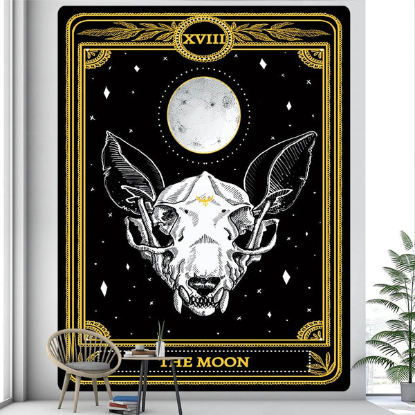 Tapestry Black Yellow Moon 150X150 Cm Tarot Card Psychedelic Scene Art Tapestries