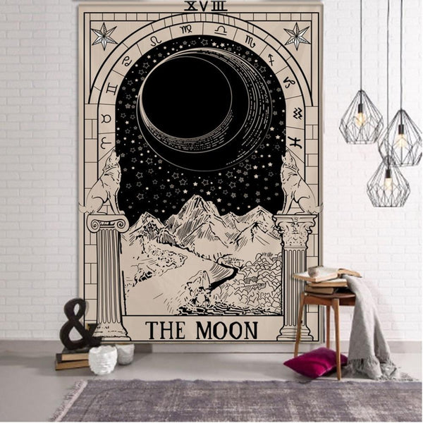 Tapestry Beige The Moon 150X100 Cm Tarot Card Psychedelic Scene Art Decor Tapestries