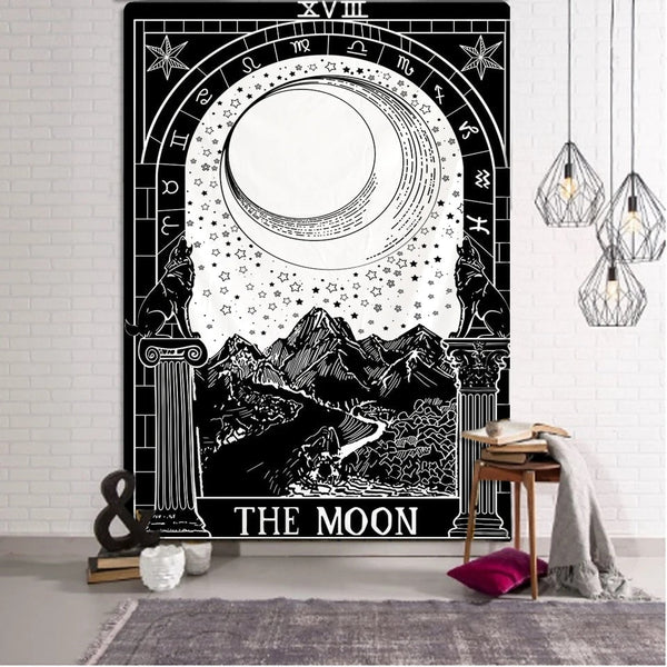 Tapestry Black The Moon 95X70 Cm Tarot Card Psychedelic Scene Art Decoration Tapestries