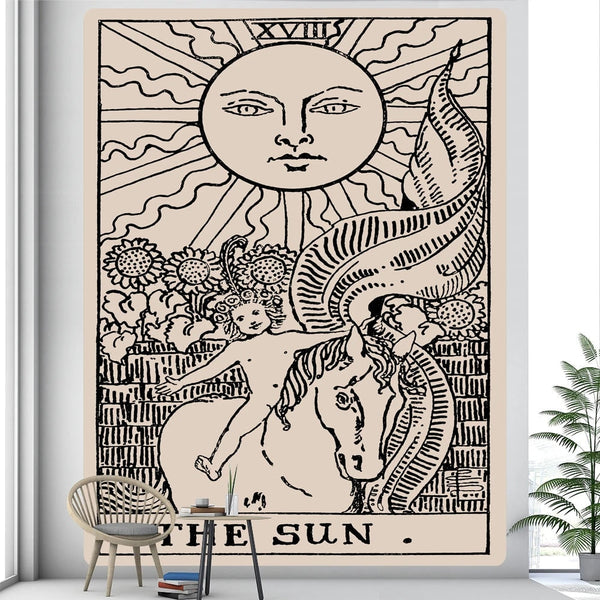 Tapestry Beige The Sun 200X150 Cm Psychedelic Scene Art Bohemian Decoration Tapestries