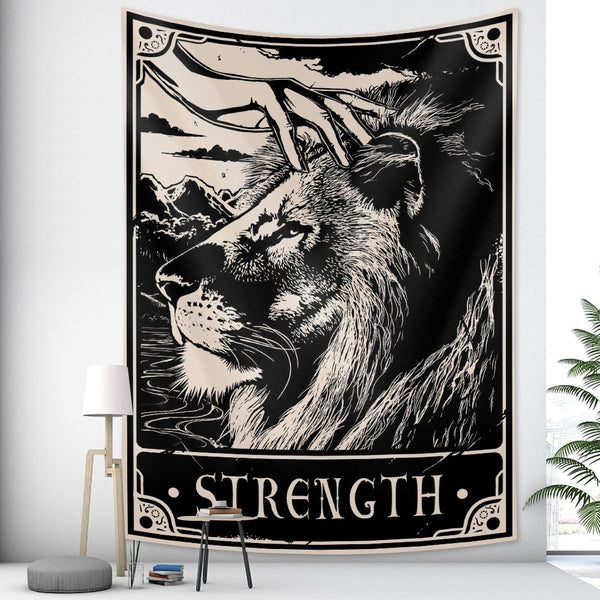 Tapestry Black Lion Strength 230X180 Cm Tarot Card Psychedelic Scene Art Tapestries