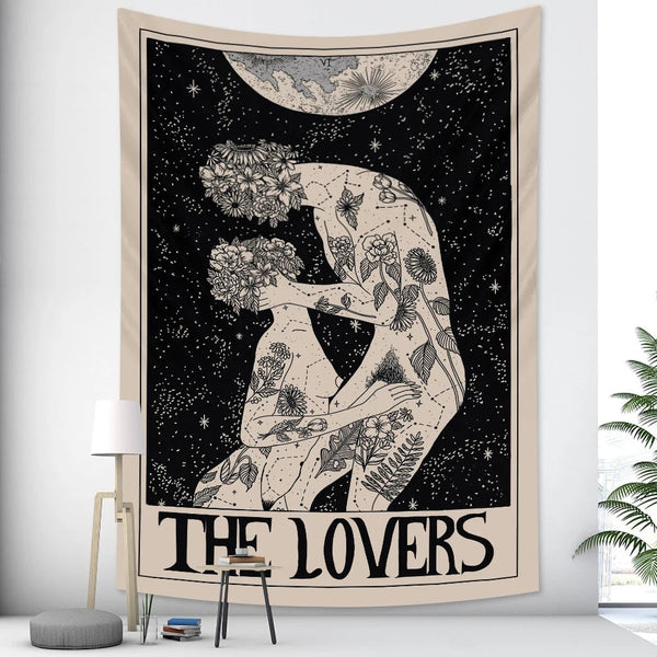 Tapestry Black Lovers 150X130 Centimetre Tarot Card Psychedelic Scene Art Tapestries