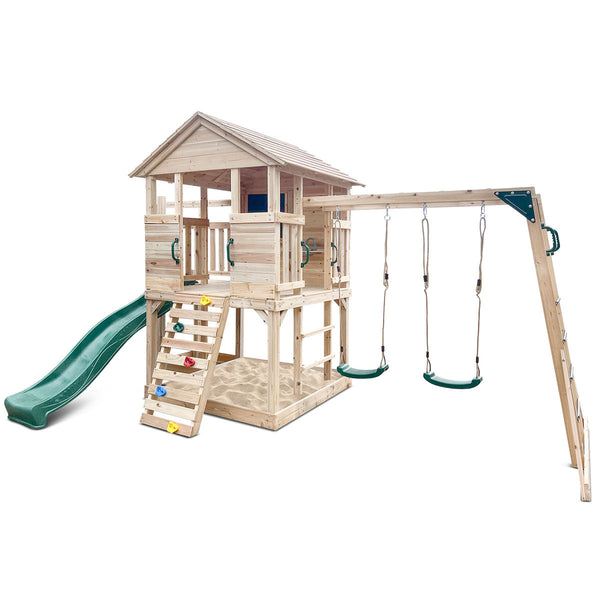 Lifespan Kids Kingston Cubby House With 2.2M Green Slide Cubby Houses