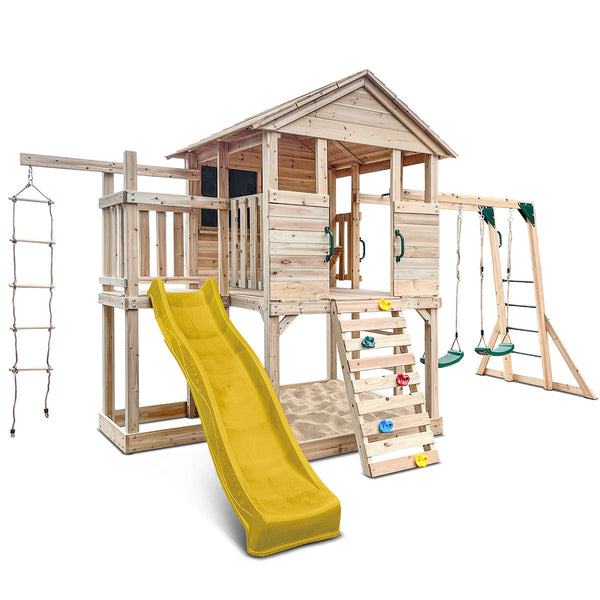 Lifespan Kids Kingston Cubby House With 2.2M Yellow Slide Cubby Houses