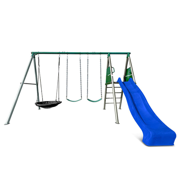 Lifespan Kids Europa Commercial Steel Swing Set With 2.2M Blue Slide Outdoor Swings