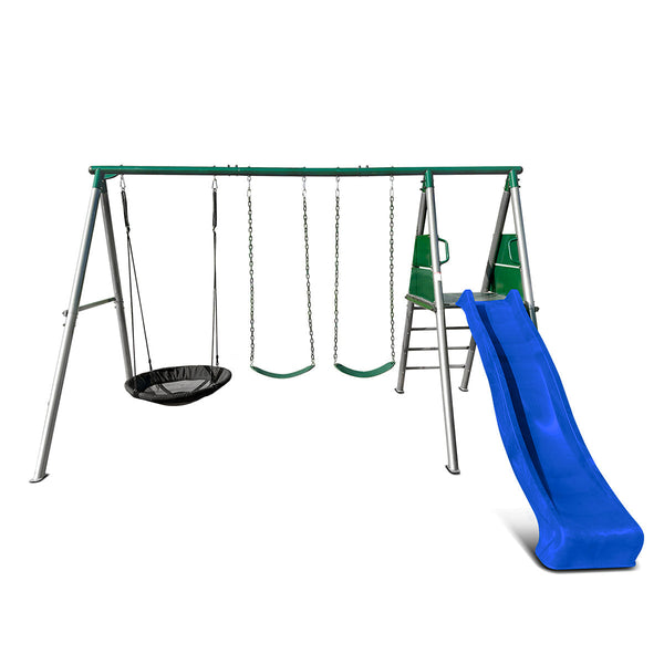 Lifespan Kids Europa Commercial Steel Swing Set With 2.2M Blue Slide Outdoor Swings