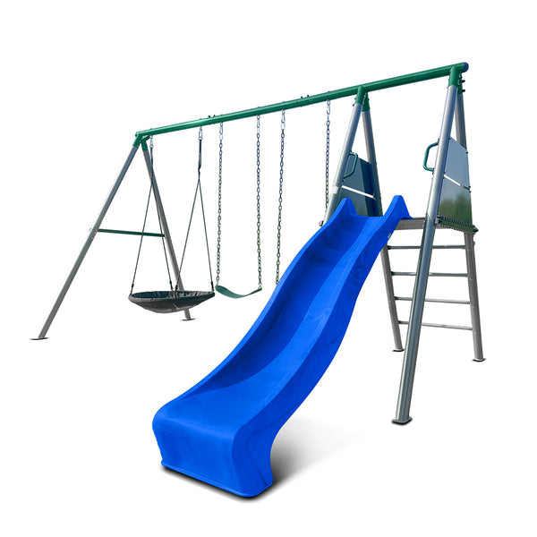 Lifespan Kids Europa Commercial Steel Swing Set With 2.2M Blue Slide Outdoor Swings