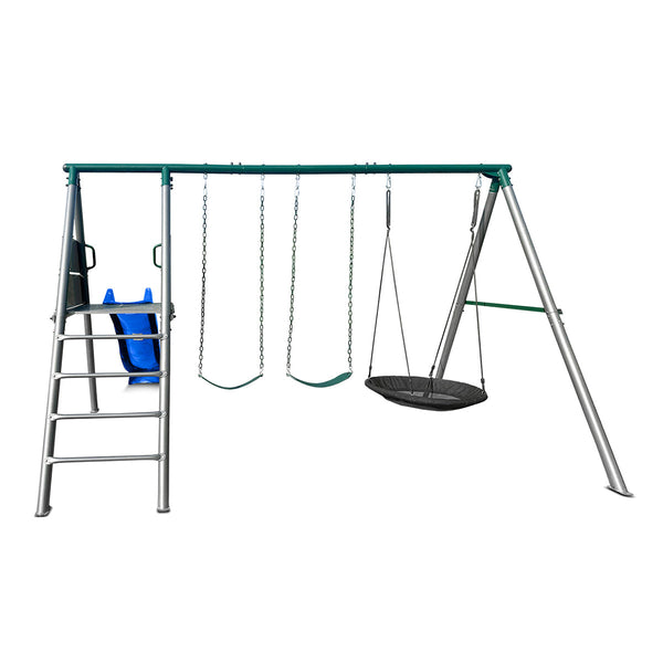 Lifespan Kids Europa Commercial Steel Swing Set With 2.2M Blue Slide Outdoor Swings