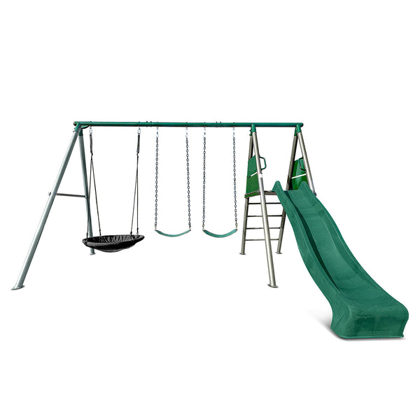 Lifespan Kids Europa Commercial Steel Swing Set With 2.2M Green Slide Outdoor Swings