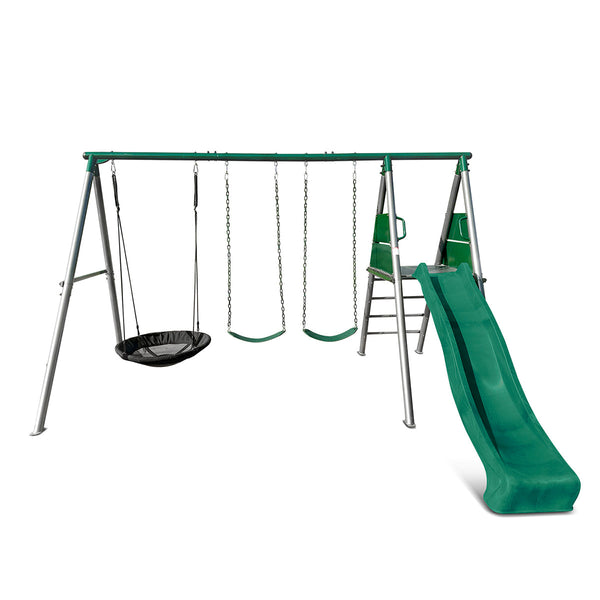Lifespan Kids Europa Commercial Steel Swing Set With 2.2M Green Slide Outdoor Swings