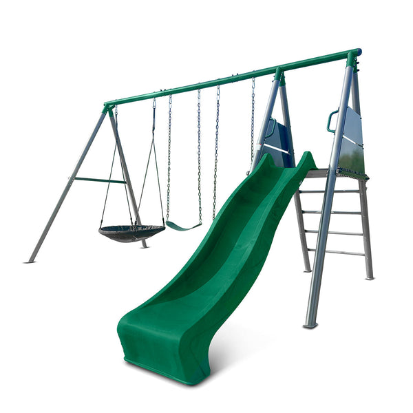 Lifespan Kids Europa Commercial Steel Swing Set With 2.2M Green Slide Outdoor Swings