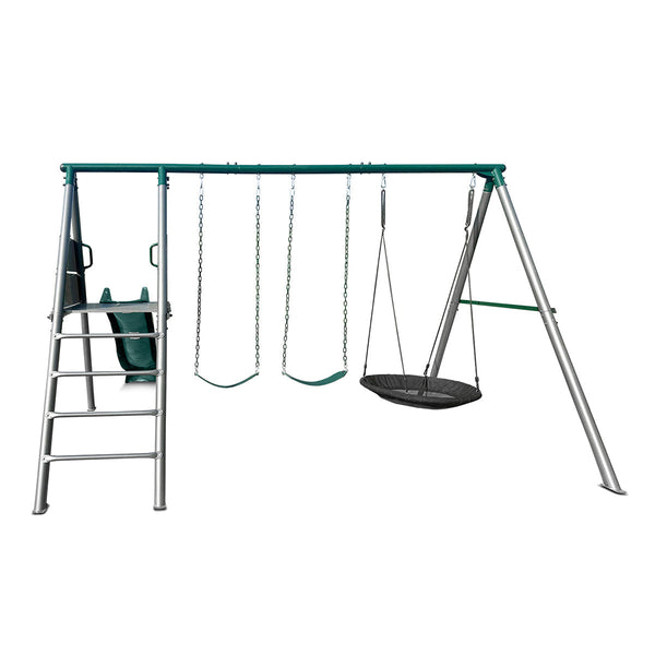 Lifespan Kids Europa Commercial Steel Swing Set With 2.2M Green Slide Outdoor Swings