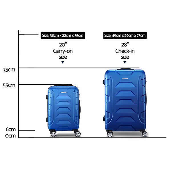 Wanderlite 2Set 20 28 Inch Luggage With Tsa Lock Spinner Carry On Hard Shell Travel Suitcase Luggage Case Blue Suitcases