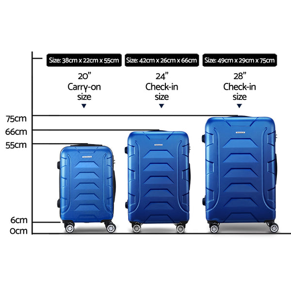 Wanderlite 3Set 20 24 28 Inch Luggage With Tsa Lock Spinner Carry On Hard Shell Travel Suitcase Luggage Case Blue Suitcases