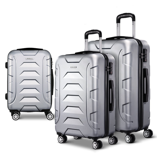Wanderlite 3Set 20 24 28 Inch Luggage With Tsa Lock Spinner Carry On Hard Shell Travel Suitcase Luggage Case Silver Suitcases