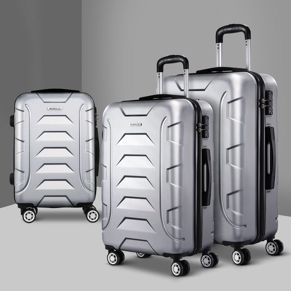 Wanderlite 3Set 20 24 28 Inch Luggage With Tsa Lock Spinner Carry On Hard Shell Travel Suitcase Luggage Case Silver Suitcases