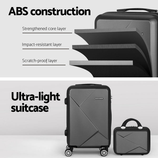 Wanderlite 2Set 20 Inch Luggage Case With 12 Handheld Box Hard Shell Travel Suitcase Tsa Lock Black Suitcases