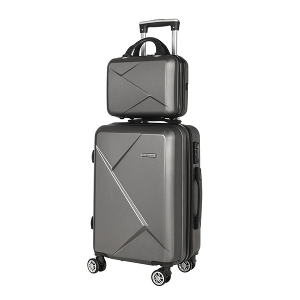 Wanderlite 2Set 20 Inch Luggage Case With 12 Handheld Box Hard Shell Travel Suitcase Tsa Lock Dark Grey Suitcases