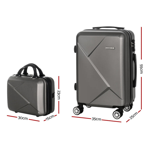 Wanderlite 2Set 20 Inch Luggage Case With 12 Handheld Box Hard Shell Travel Suitcase Tsa Lock Dark Grey Suitcases