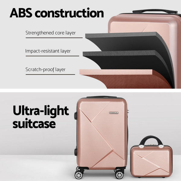 Wanderlite 2Set 20 Inch Luggage Case With 12 Handheld Box Hard Shell Travel Suitcase Tsa Lock Rose Gold Suitcases