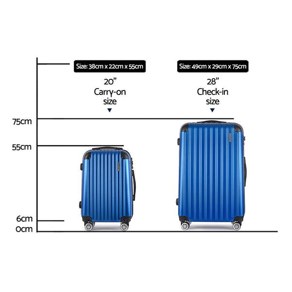 Wanderlite 20 28 Inch Luggage 2Set With Tsa Lock Spinner Carry On Hard Shell Travel Suitcase Case Blue Suitcases