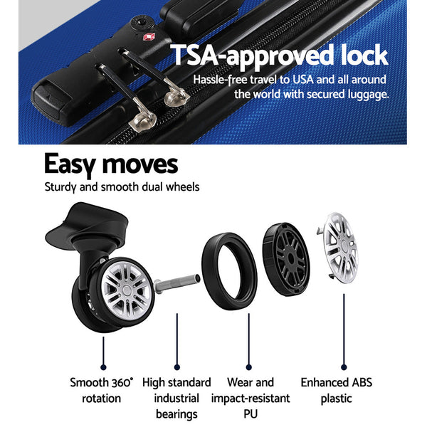 Wanderlite 20 28 Inch Luggage 2Set With Tsa Lock Spinner Carry On Hard Shell Travel Suitcase Case Blue Suitcases