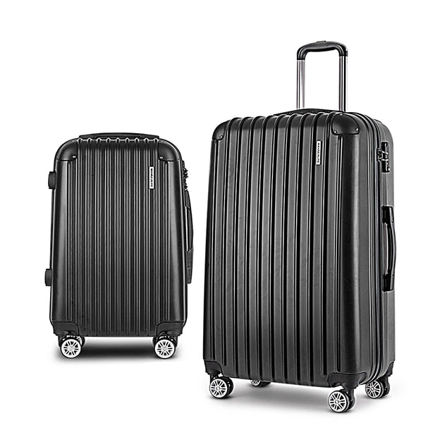Wanderlite 20In 28In Luggage 2Set With Zipper Lock Carry On Hard Shell Travel Suitcase Case Black Suitcases